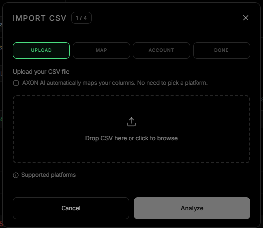 AXON CSV import: drop a file, columns auto-mapped